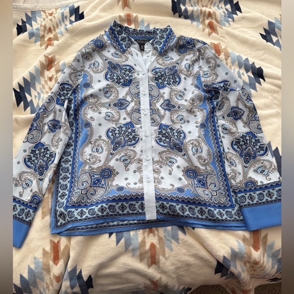 Rachel Zoe Blue and Cream Paisley Blouse